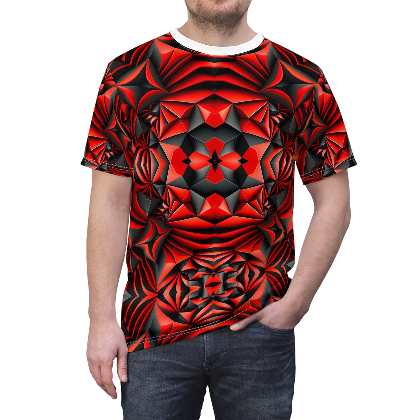 Crimson Geometry – Bold Abstract Unisex Tee