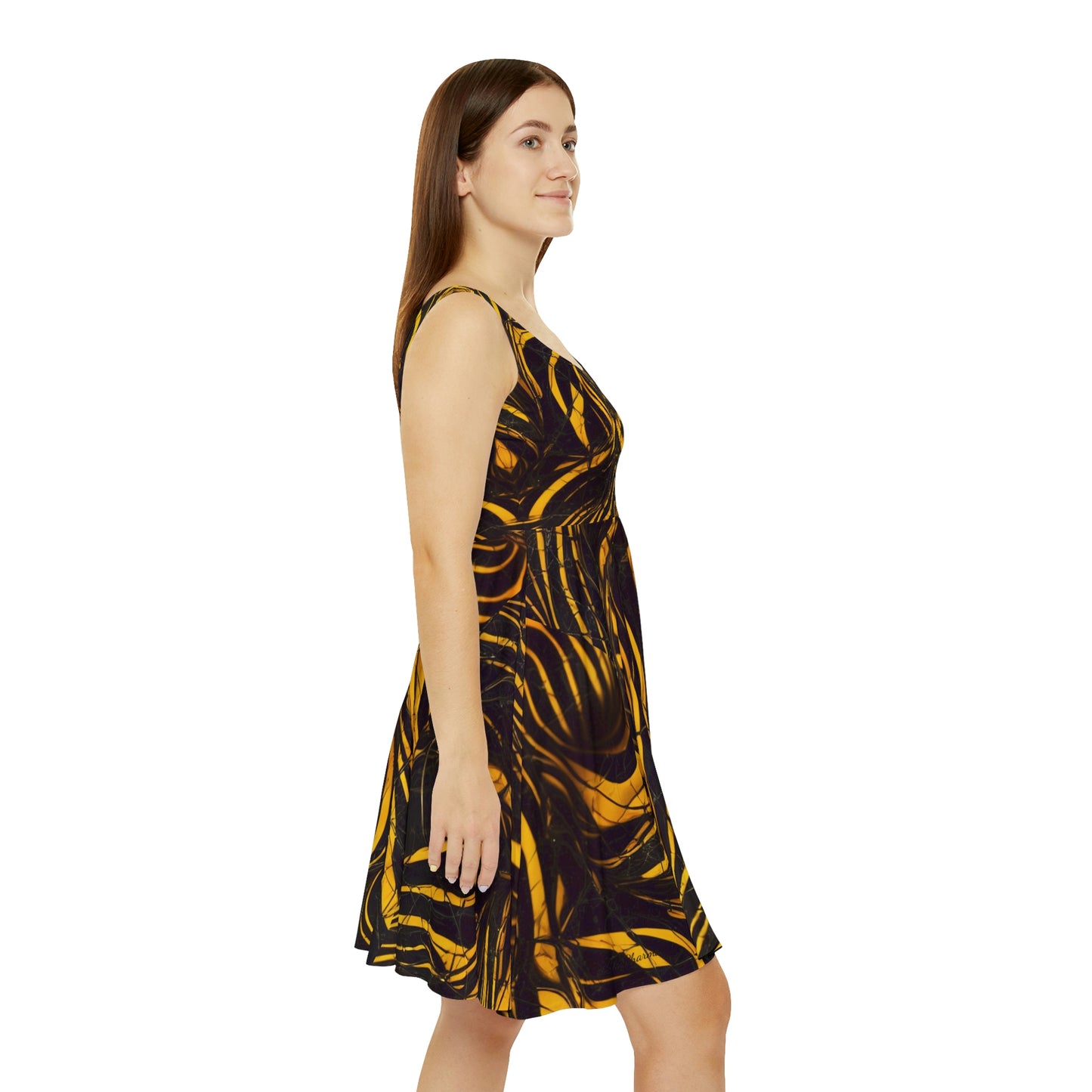 Golden Tiger Stripe Rave Skater Dress
