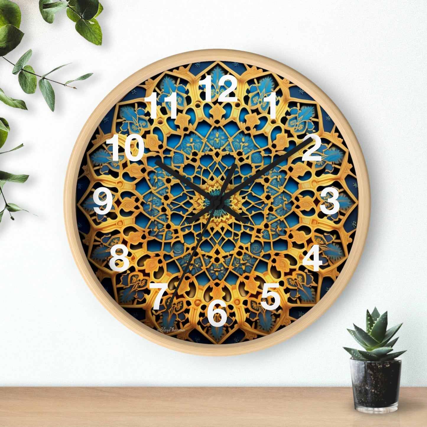 Muqarnas pattern Wall Clock w/ numbers