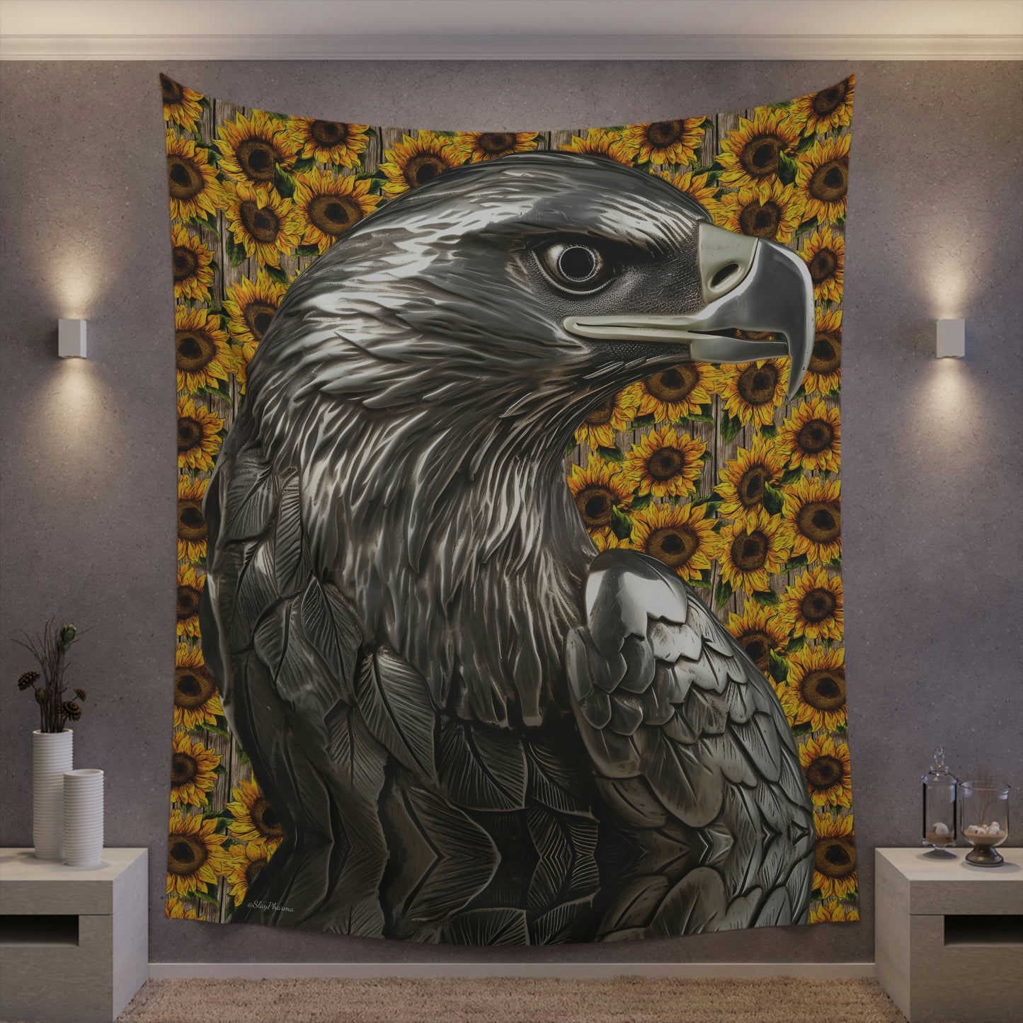 Sunflower Hawk Wall Tapestry