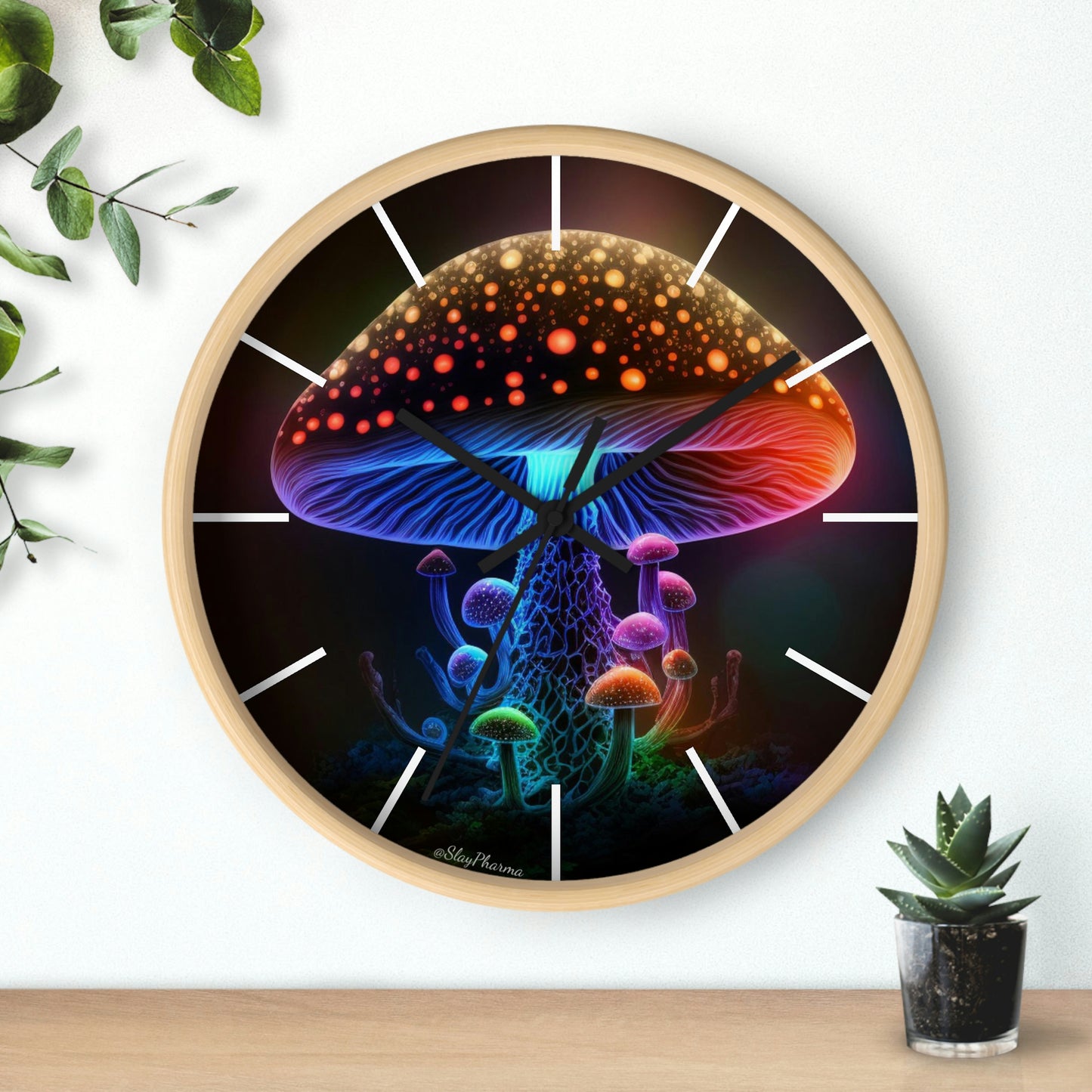 Glowing Mushroom Wall Clock w/ lines