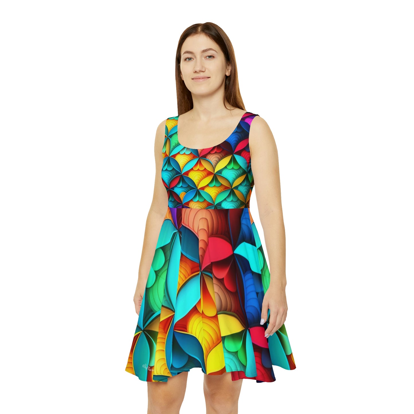Geometric Flower Pattern Women's Skater Dress