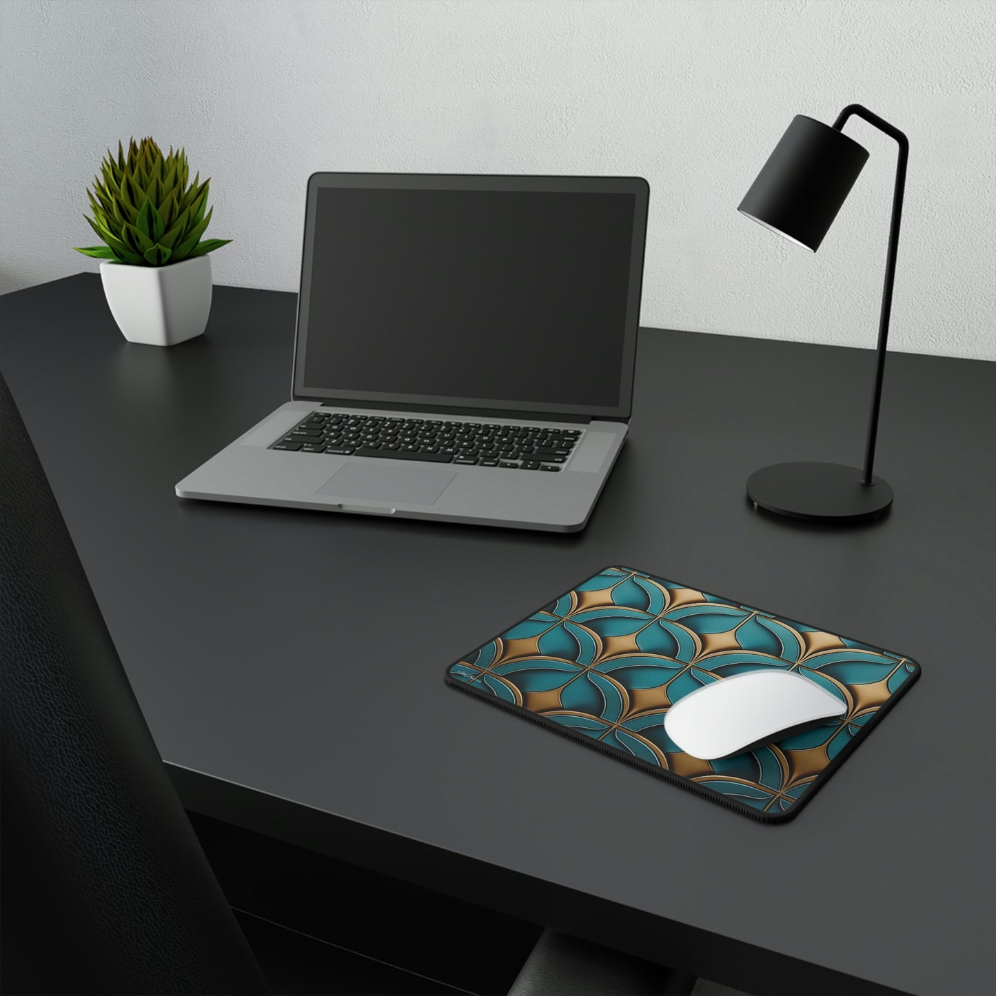 Green and Gold Scallop Pattern Mouse Pad