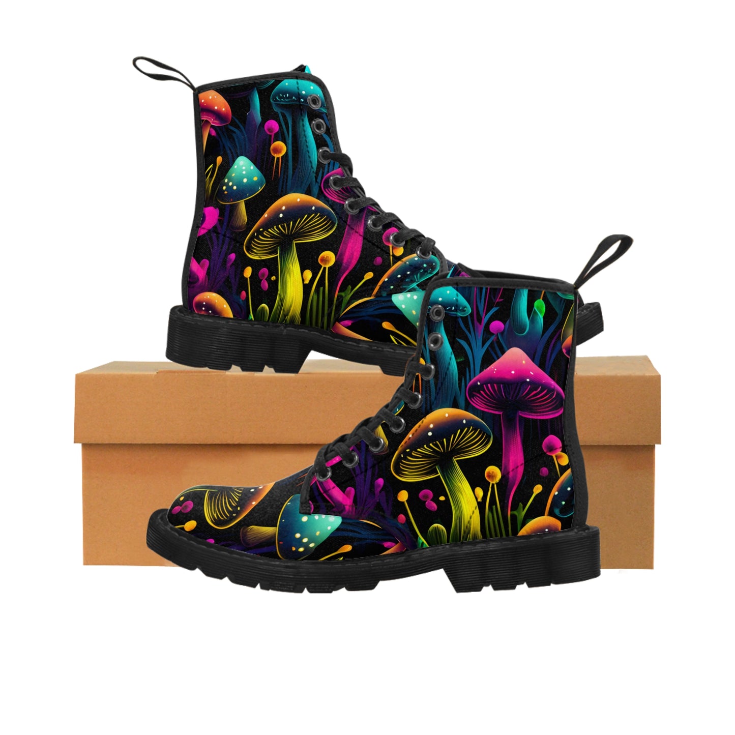 Women's psychedelic mushroom canvas festival boots