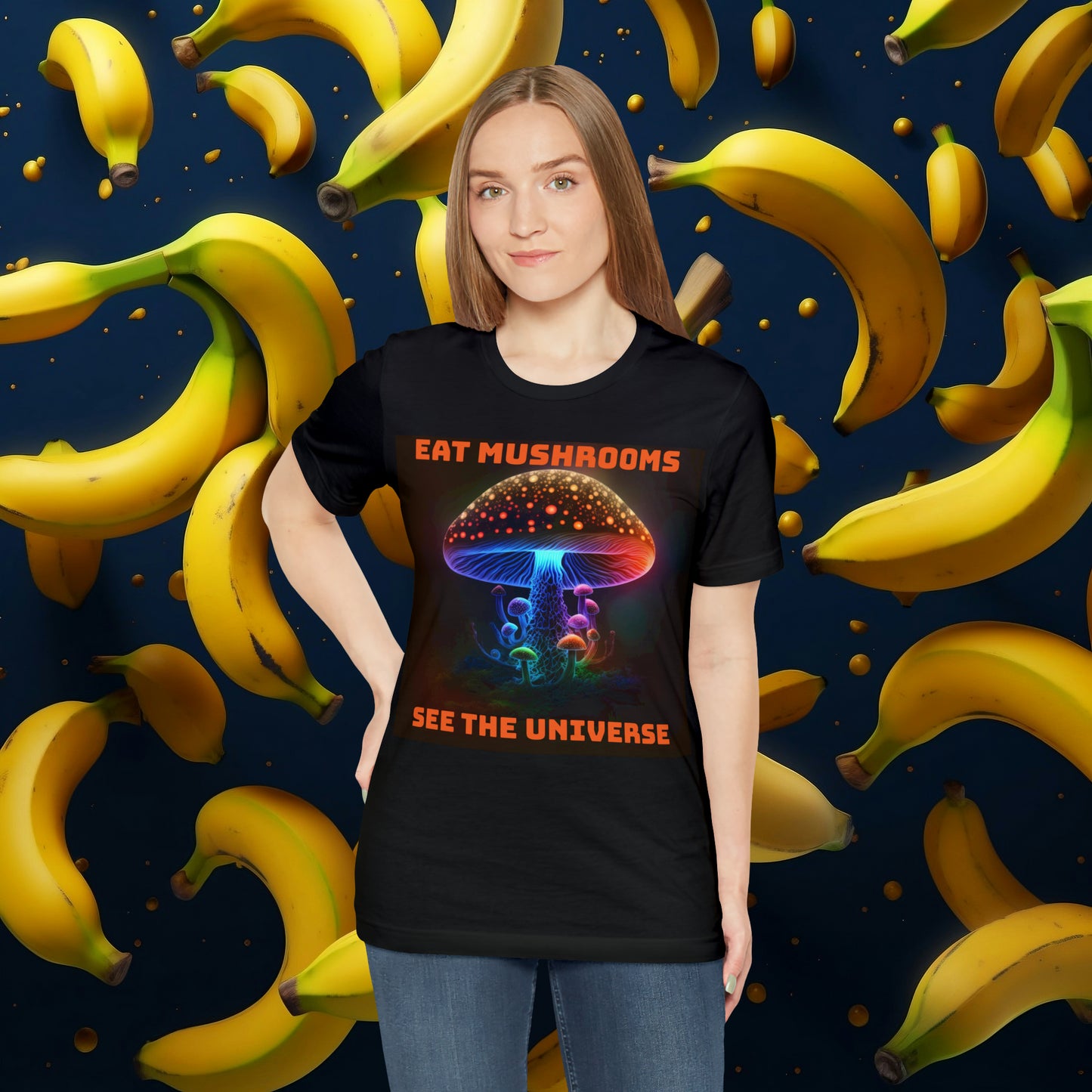 Eat Mushrooms, See the Universe Mushroom tee