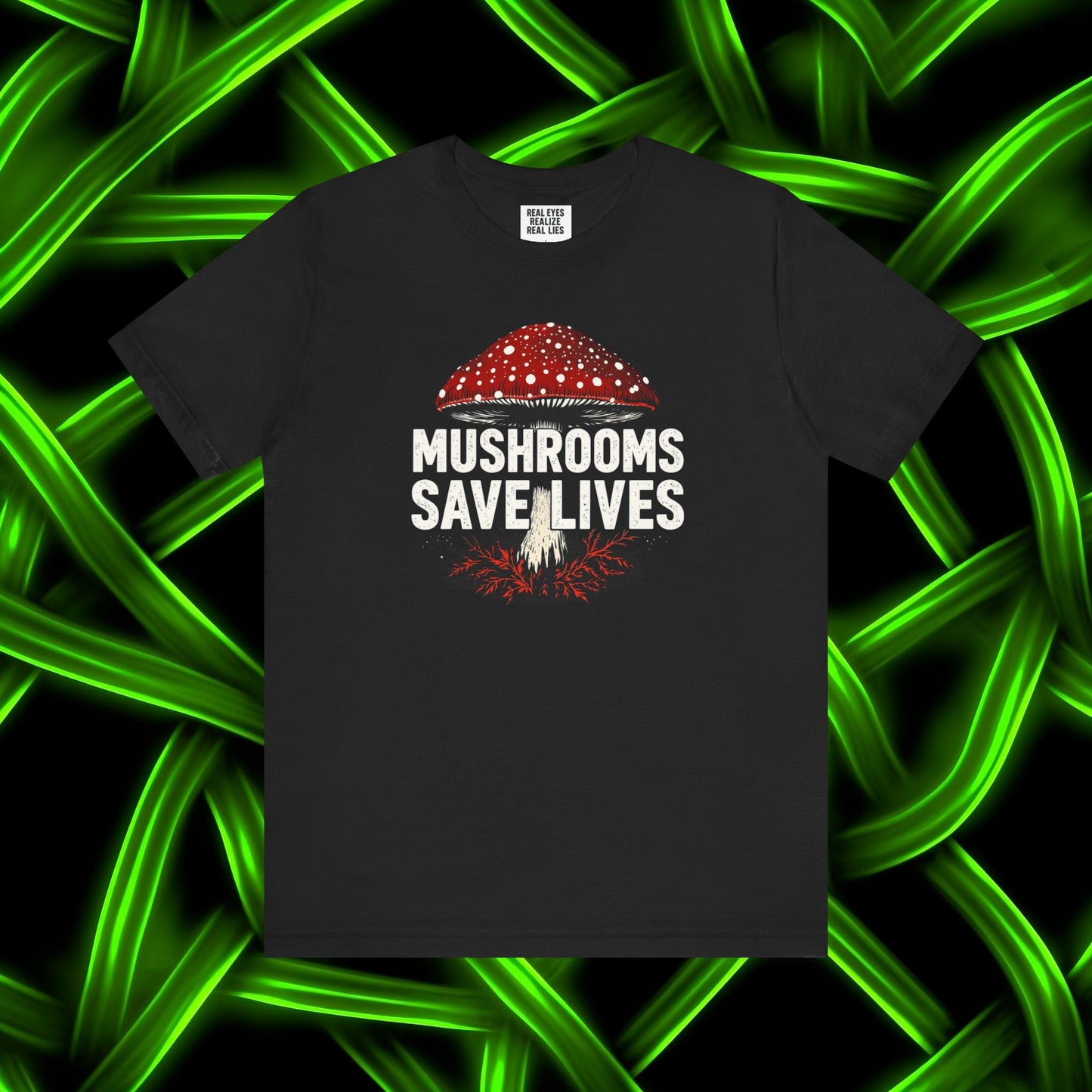 Mushrooms Save Lives T-Shirt | Amanita Mushroom Graphic Tee | Mushroom Culture Shirt | Slay Pharma Streetwear