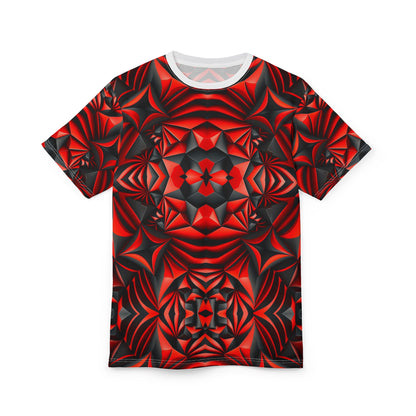 Crimson Geometry – Bold Abstract Unisex Tee