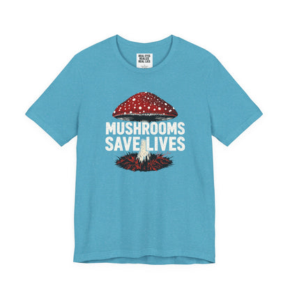 Mushrooms Save Lives T-Shirt | Amanita Mushroom Graphic Tee | Mushroom Culture Shirt | Slay Pharma Streetwear