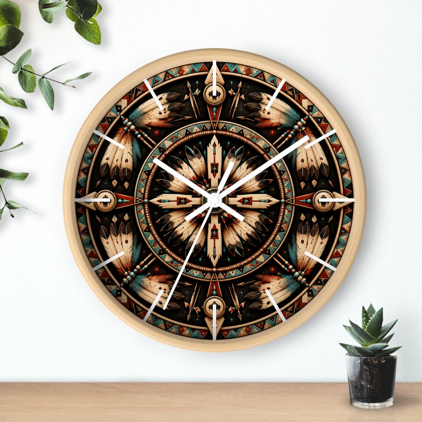 Four Winds Spirit Feather Medicine Wheel Clock Inspired by the Plains Indians