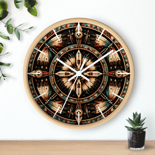 Four Winds Spirit Feather Medicine Wheel Clock Inspired by the Plains Indians