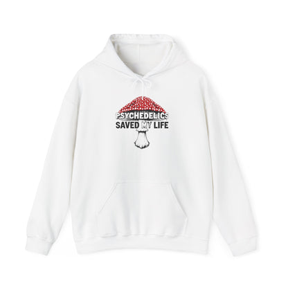 Psychedelics Saved My Life Hoodie – Mushroom Graphic Mental Health Awareness Pullover
