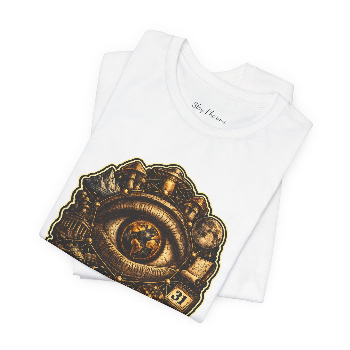 Conspiracy Eye Graphic Tee — "Real Eyes Realize Real Lies" Vintage Industrial T‑Shirt Stroked