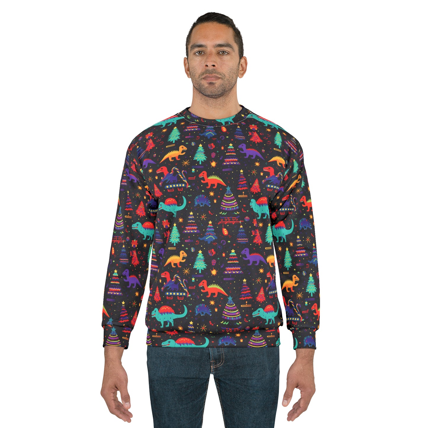 Ugly Christmas Sweater with Dinosaurs for holiday parties