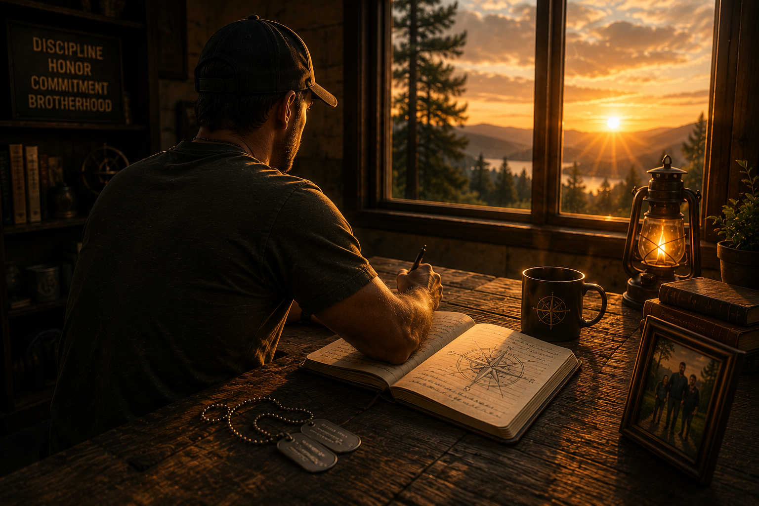 Veteran walking toward sunrise through a quiet landscape, symbolizing renewed purpose, identity, and the mission that continues after military service.