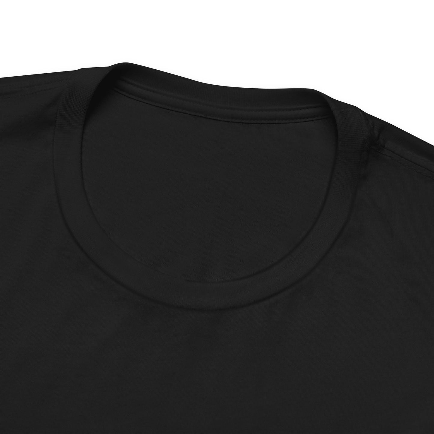 Close-up of black Slay The Day t-shirt collar and fabric detail.