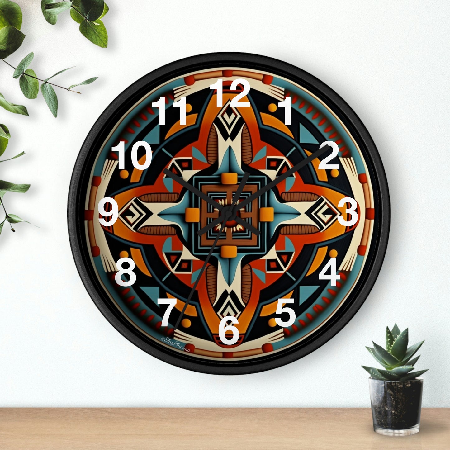 Native American pattern Wall Clock #5 w/ numbers