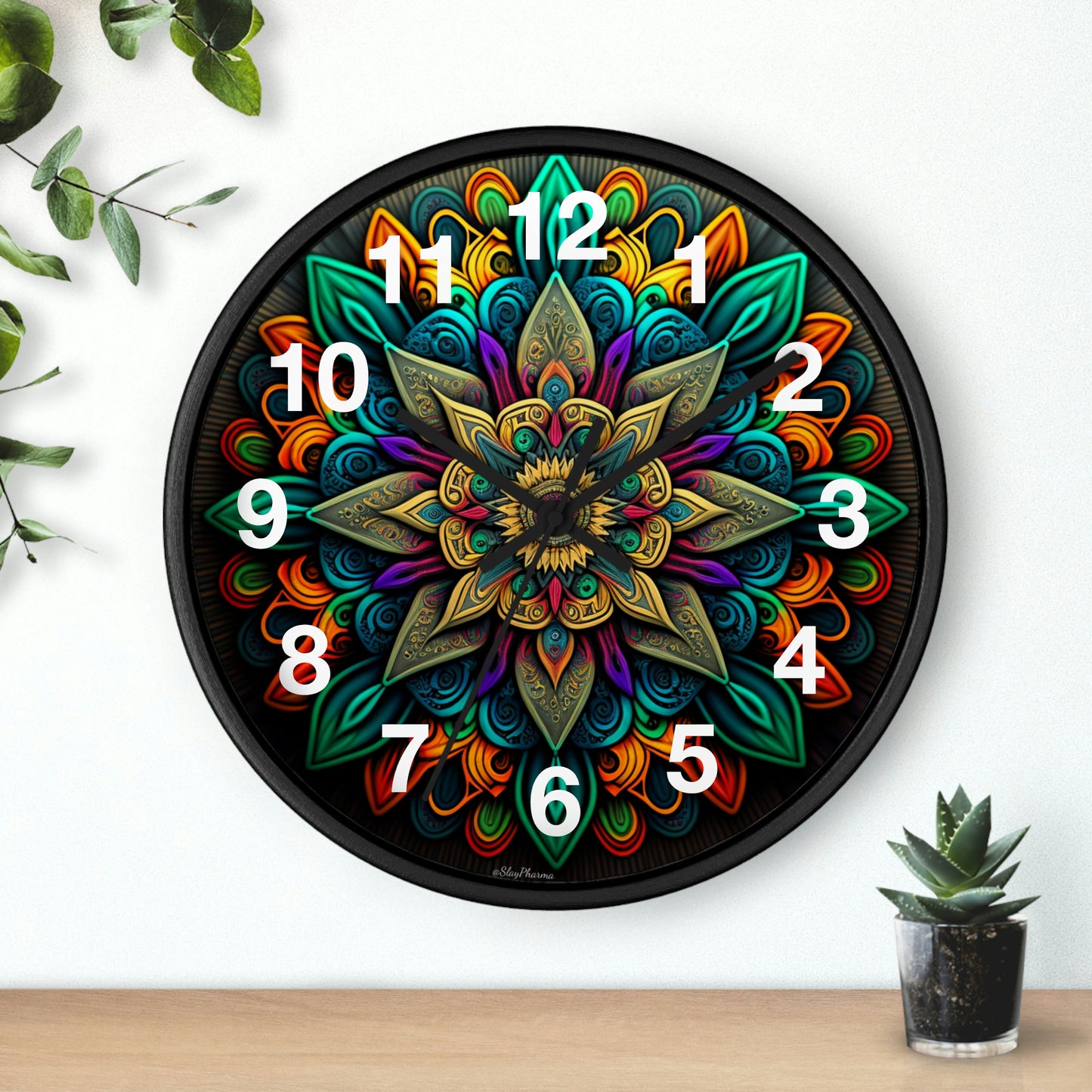 Mandala pattern Wall Clock #2 w/ numbers