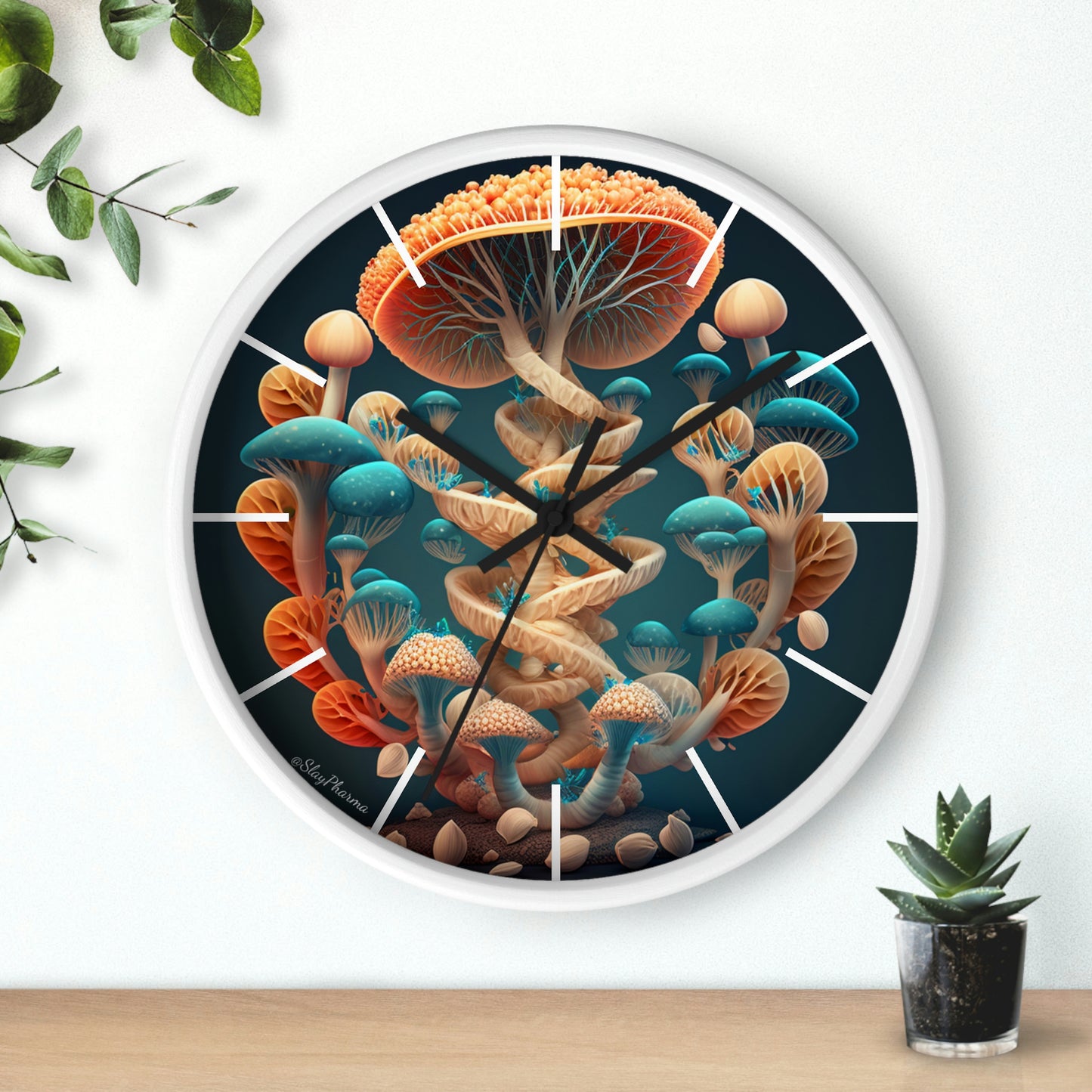 Infinite Mushroom DNA Wall Clock #2 w/ lines