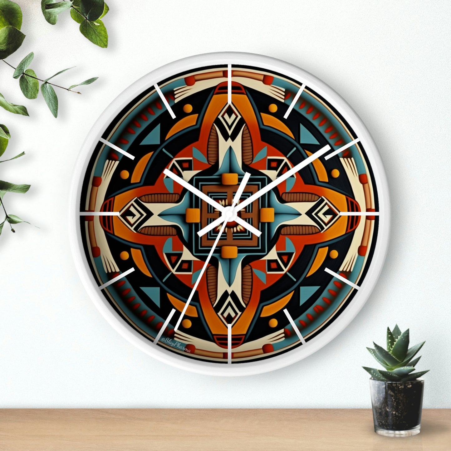 Native American pattern Wall Clock #5 w/ lines