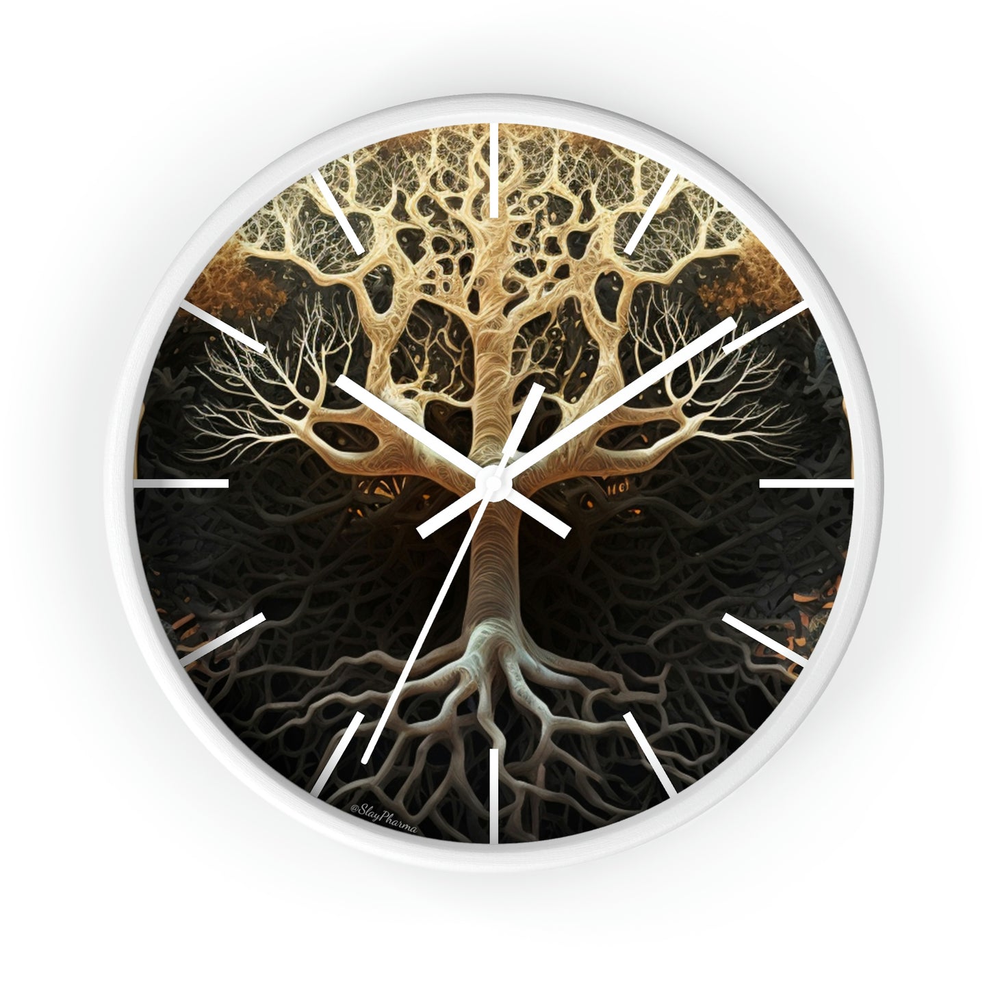 Mycelium Tree Roots Wall Clock w/ lines