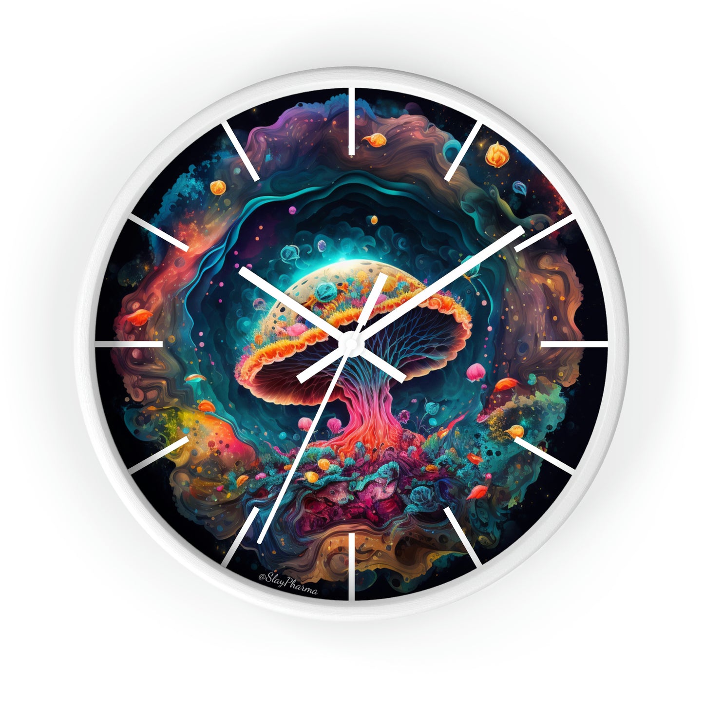 Glowing Mushroom Universe Wall Clock w/ lines