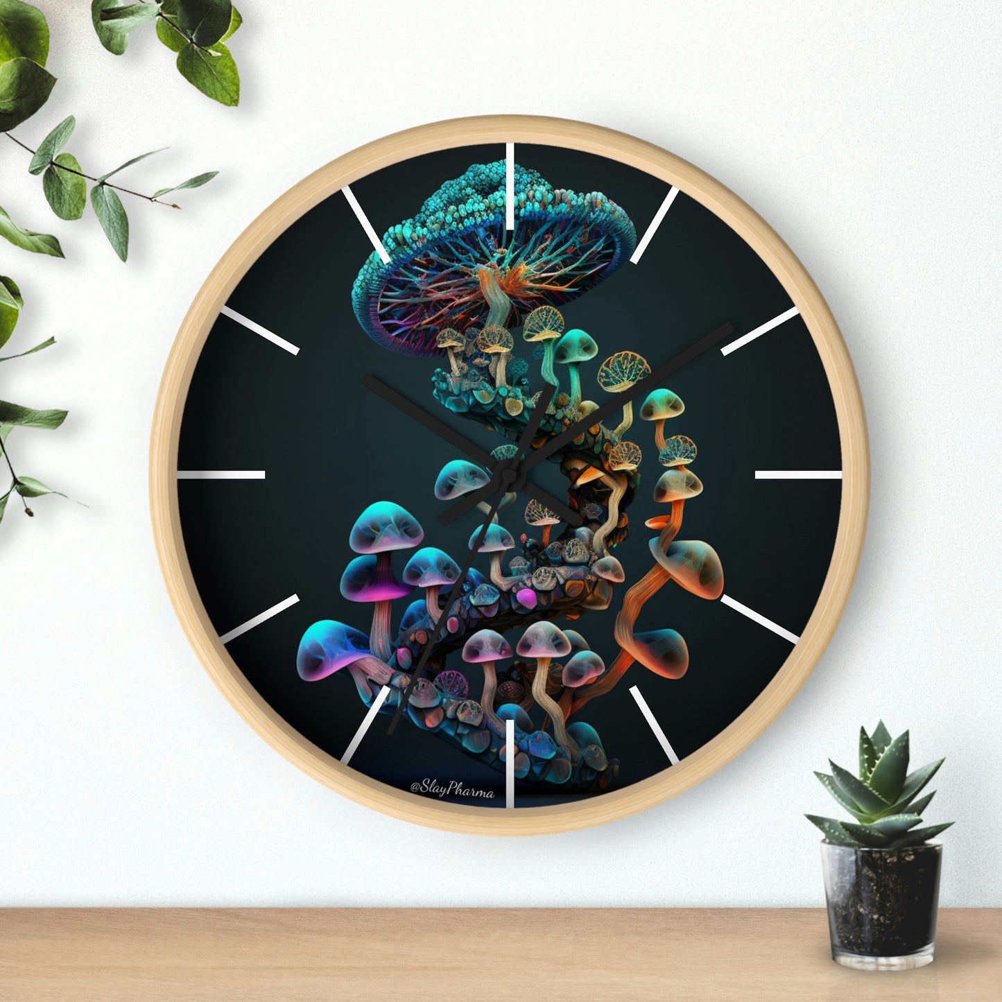 Infinite Mushroom DNA Wall Clock #3 w/ lines