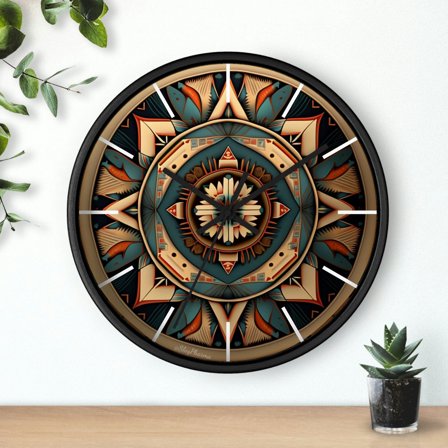 Native American pattern Wall Clock #1w/ lines