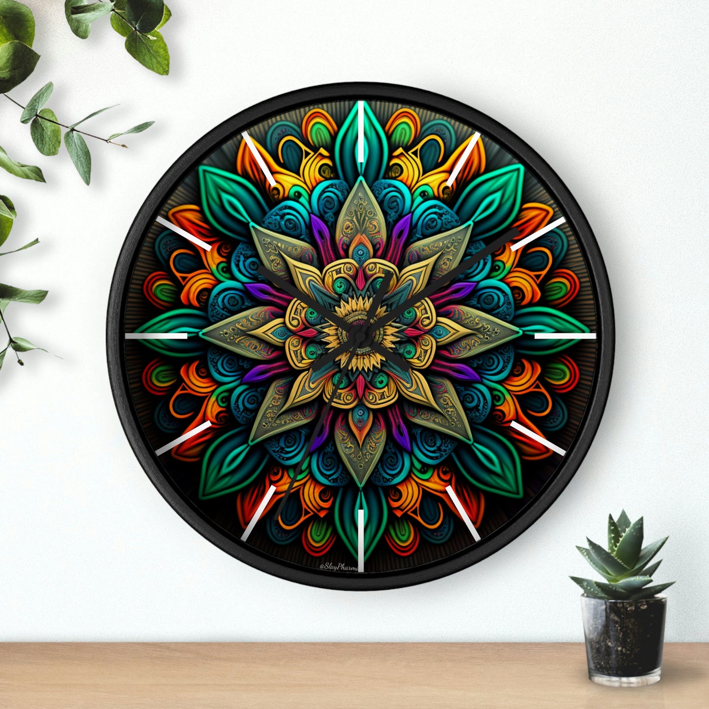 Mandala pattern Wall Clock #2 w/ lines