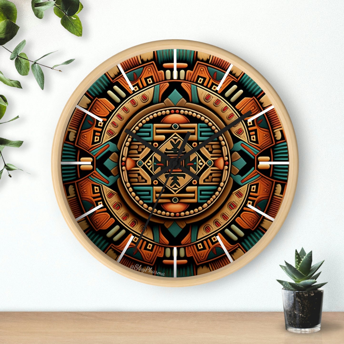 Native American pattern Wall Clock #2 w/ lines