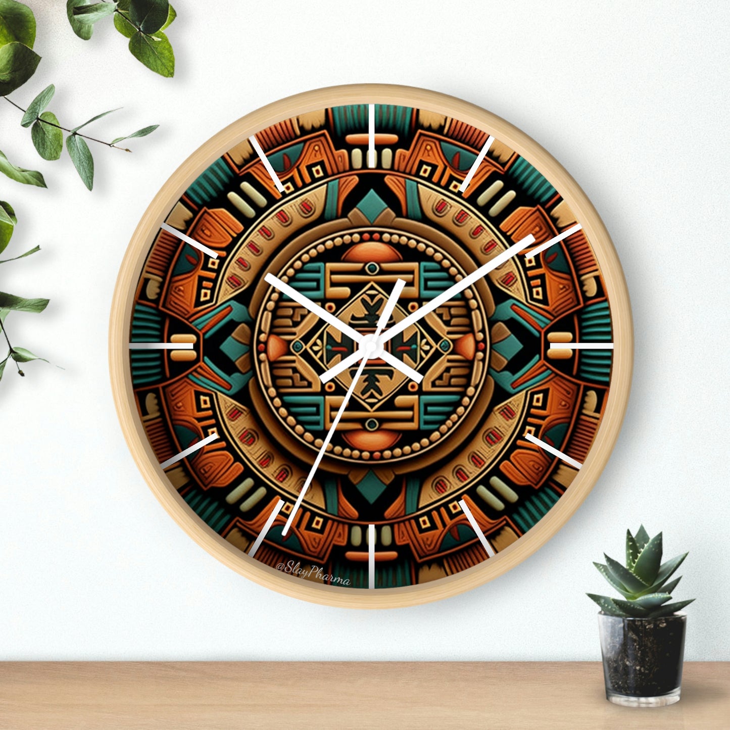 Native American pattern Wall Clock #2 w/ lines