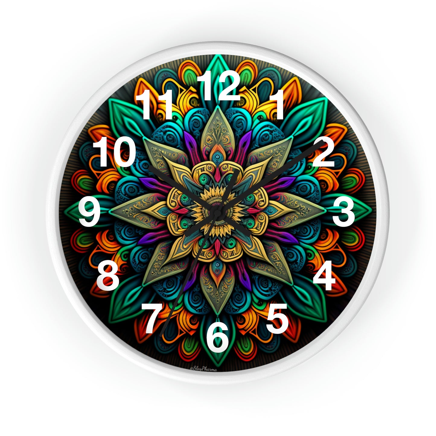 Mandala pattern Wall Clock #2 w/ numbers