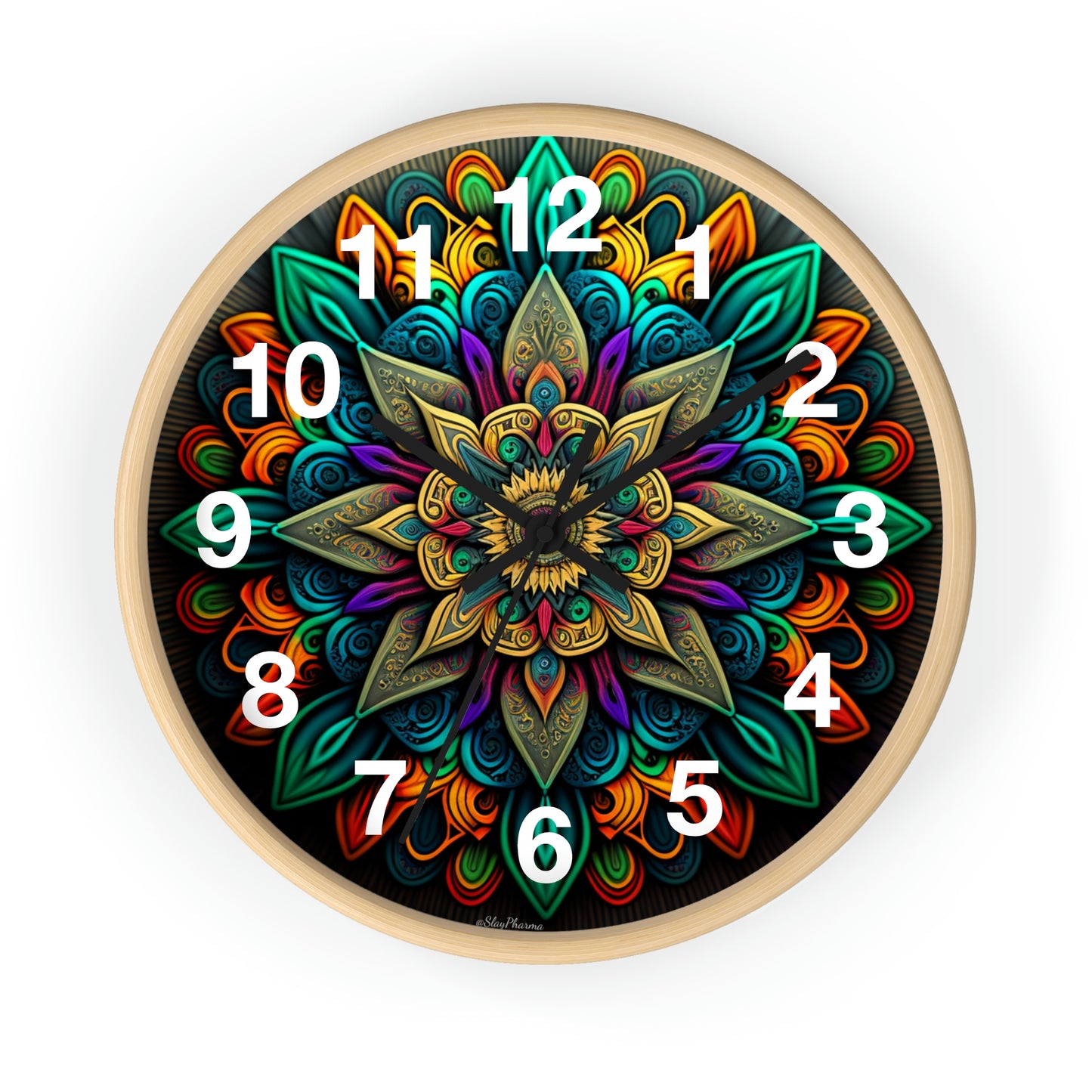 Mandala pattern Wall Clock #2 w/ numbers