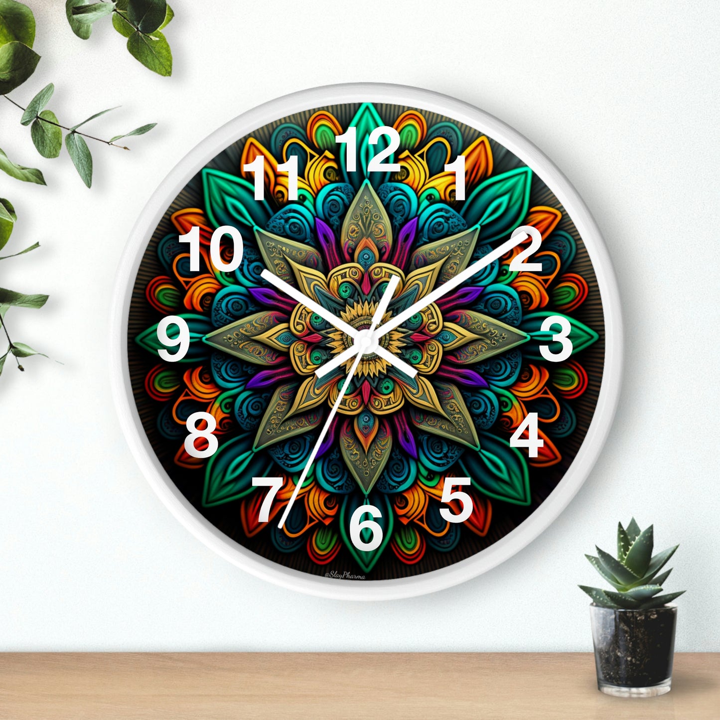 Mandala pattern Wall Clock #2 w/ numbers