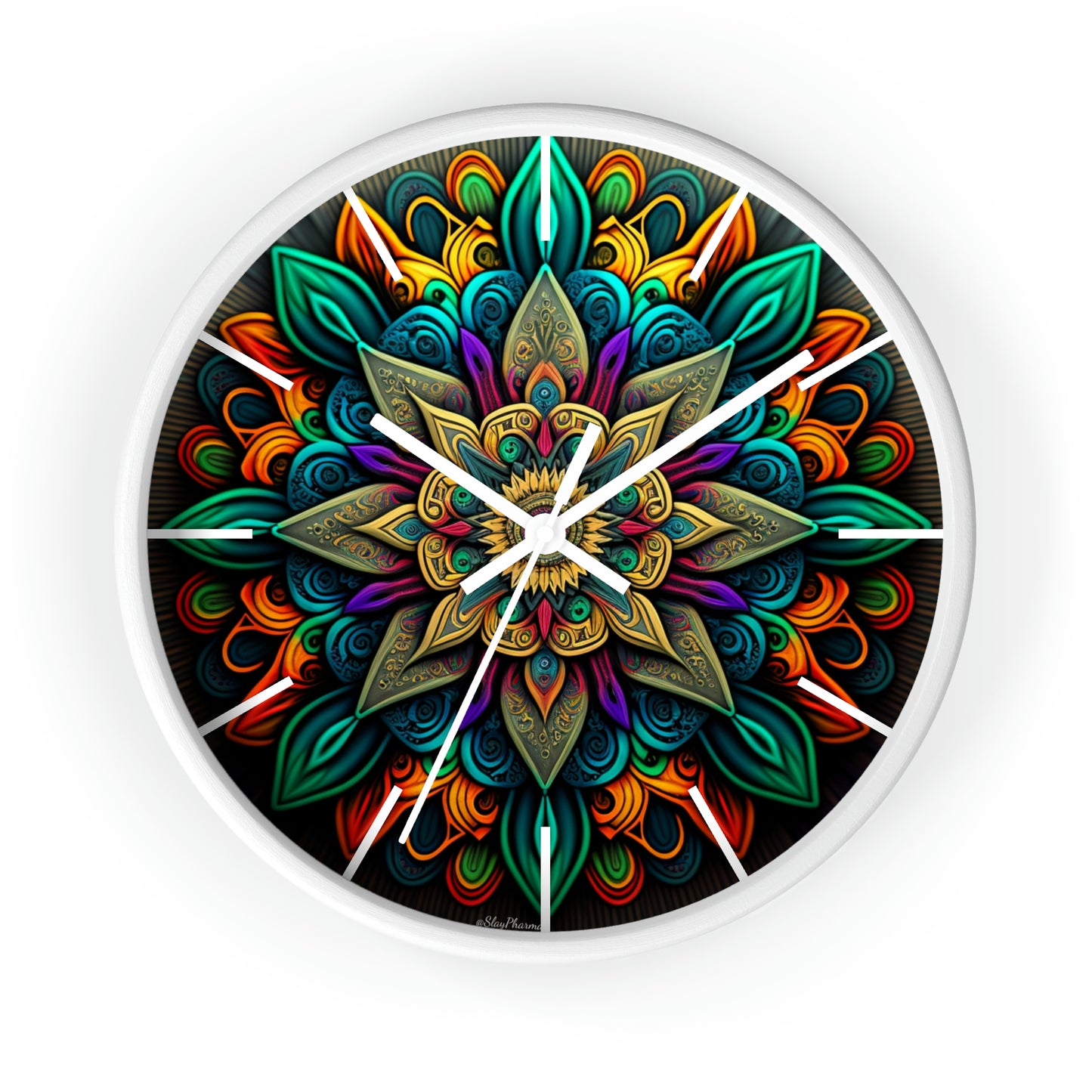 Mandala pattern Wall Clock #2 w/ lines