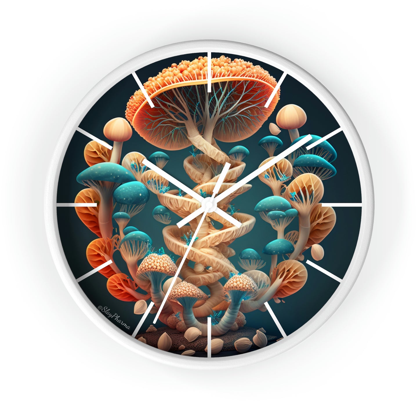 Infinite Mushroom DNA Wall Clock #2 w/ lines