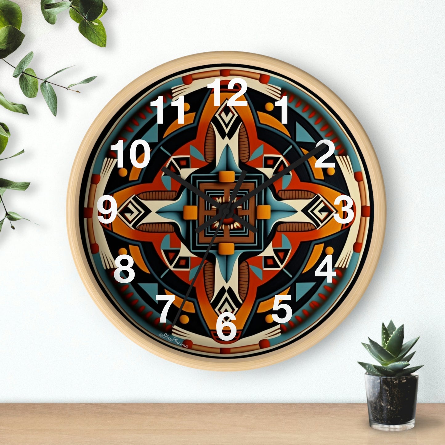 Native American pattern Wall Clock #5 w/ numbers