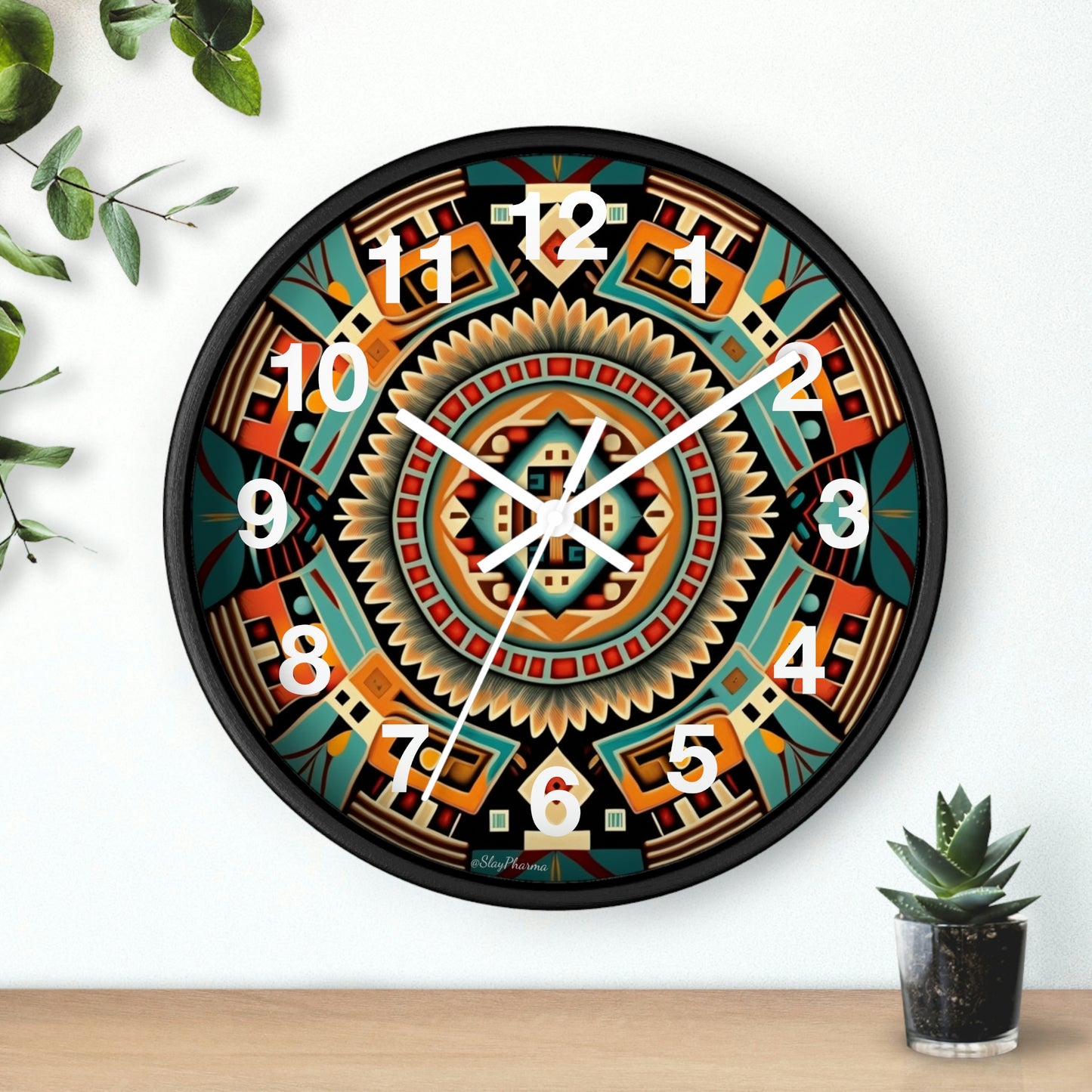 Native American pattern Wall Clock #4 w/ numbers