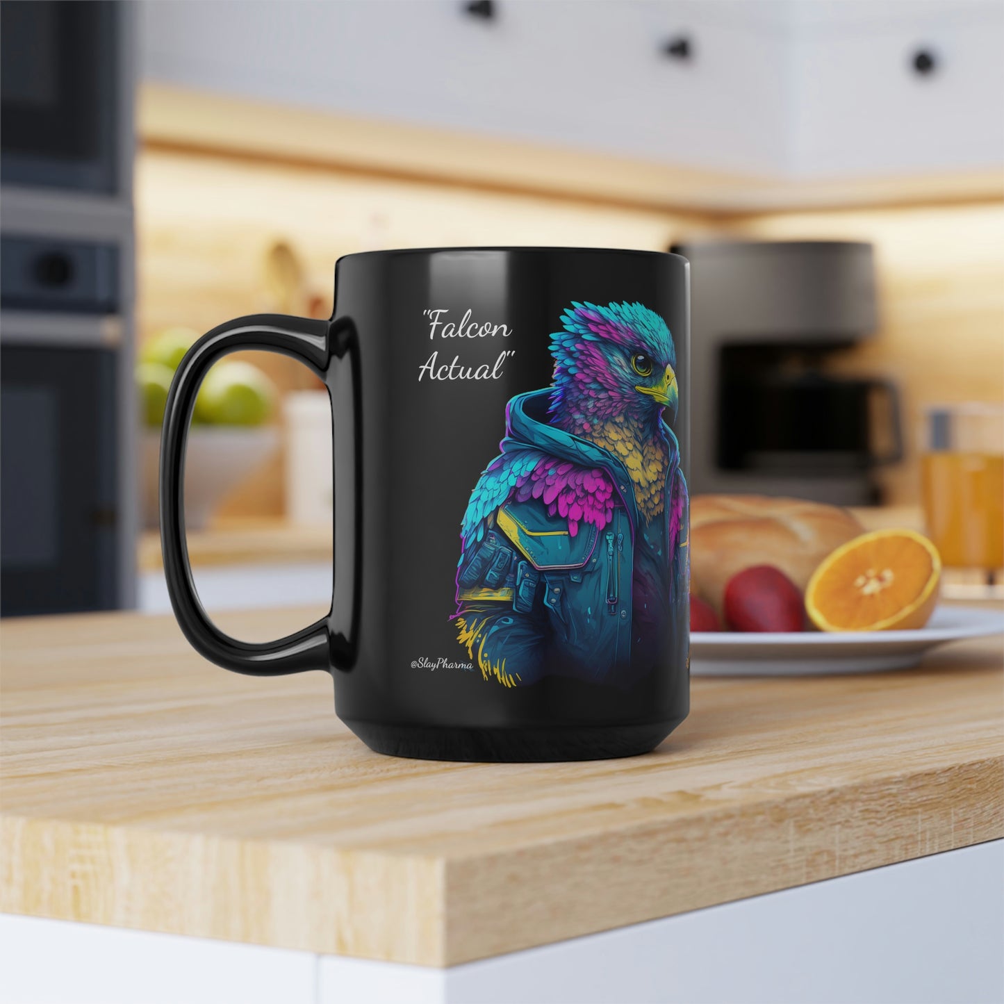 "Falcon Actual" Blue Falcon Black Mug, 15oz