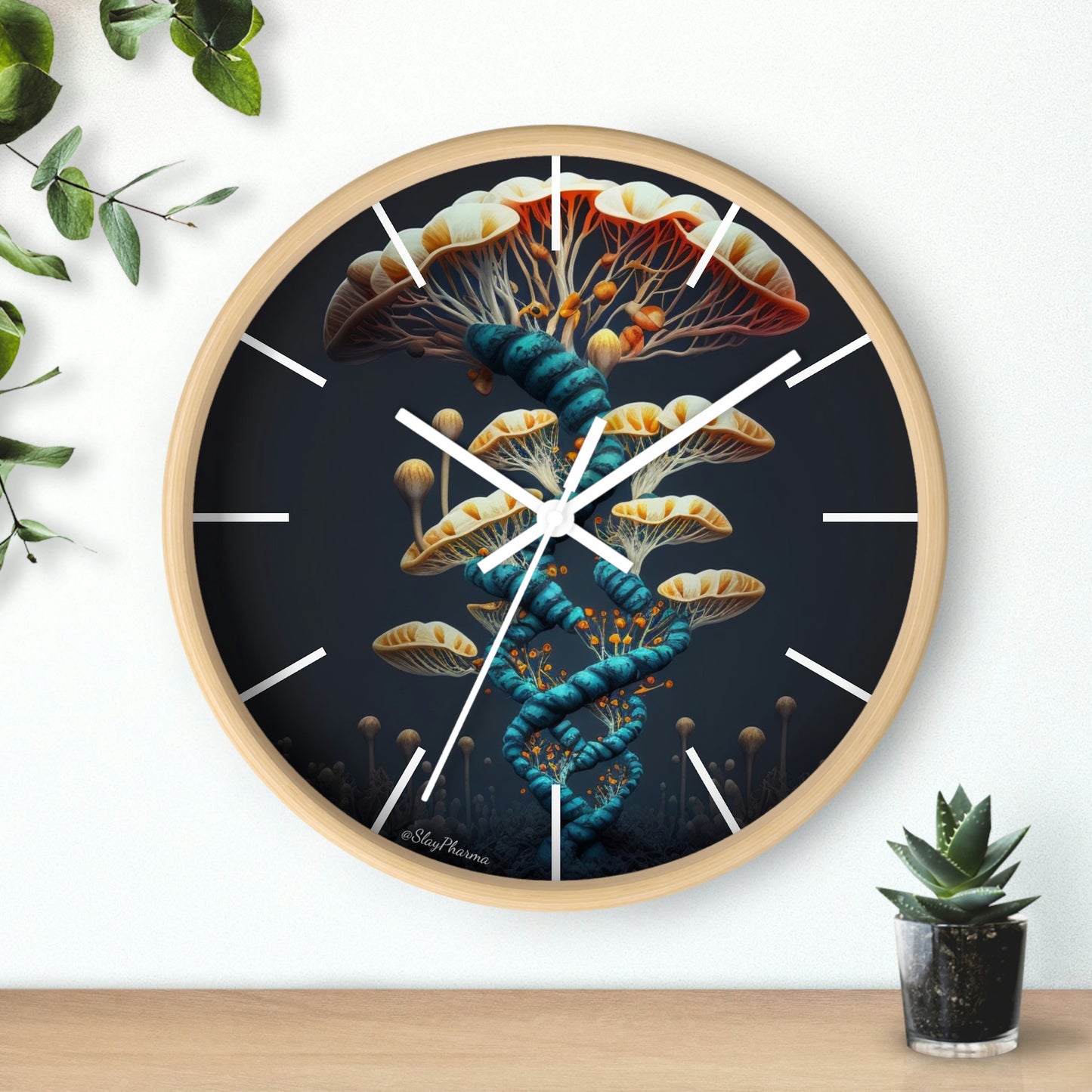 Infinite Mushroom DNA Wall Clock w/ lines