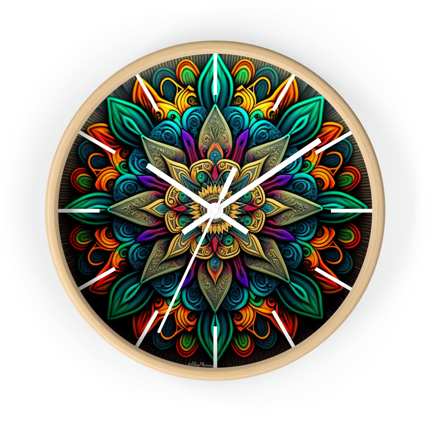 Mandala pattern Wall Clock #2 w/ lines