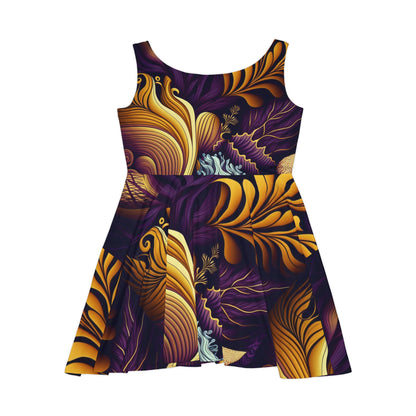 Purple and Gold Nature Pattern Women's Skater Dress