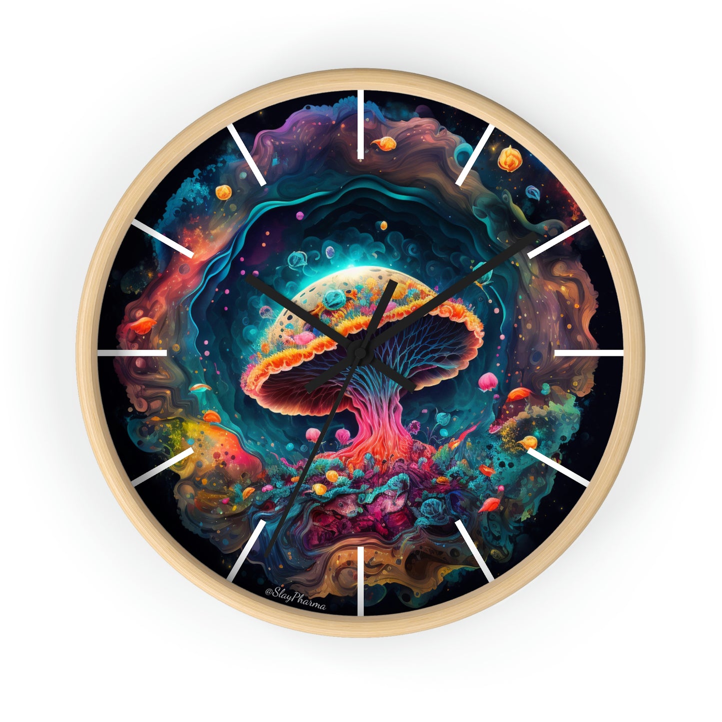 Glowing Mushroom Universe Wall Clock w/ lines