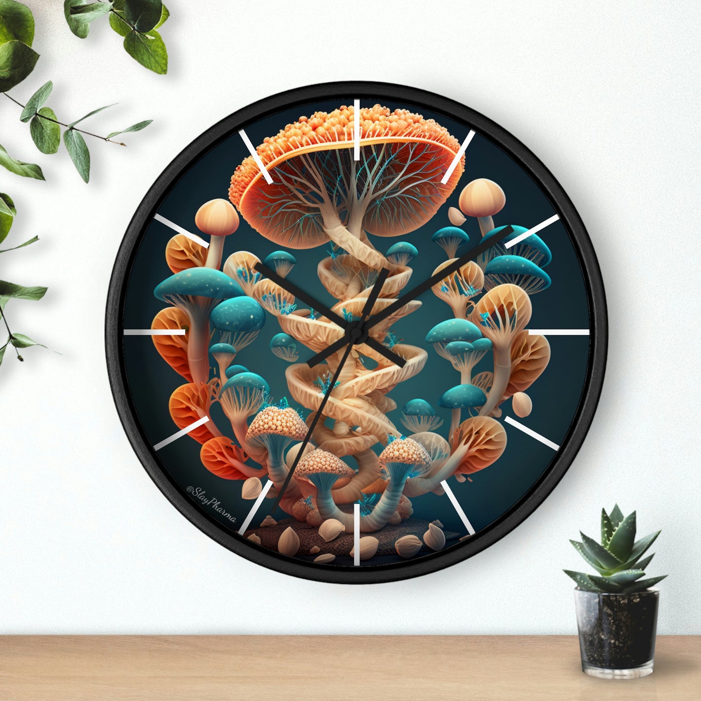 Infinite Mushroom DNA Wall Clock #2 w/ lines