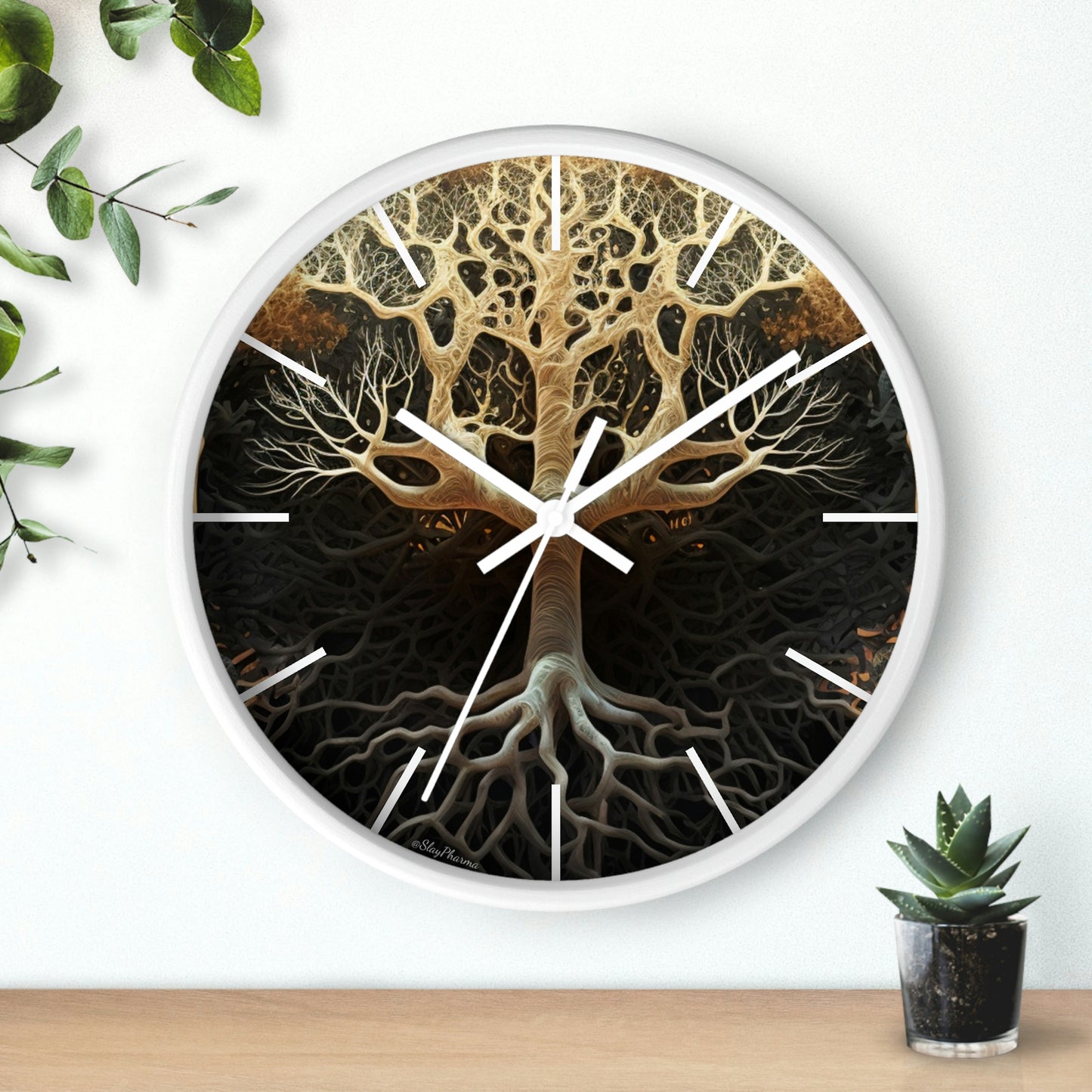 Mycelium Tree Roots Wall Clock w/ lines