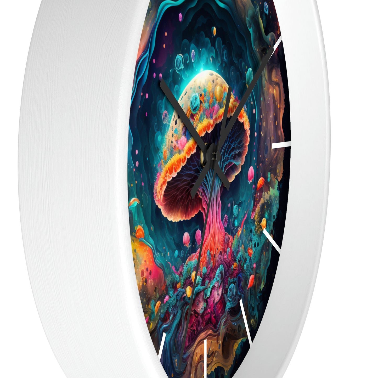 Glowing Mushroom Universe Wall Clock w/ lines