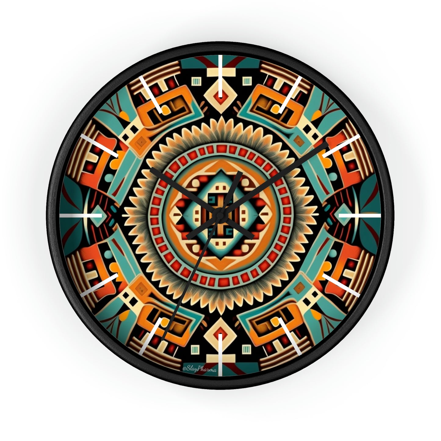 Native American pattern Wall Clock #4 w/ lines