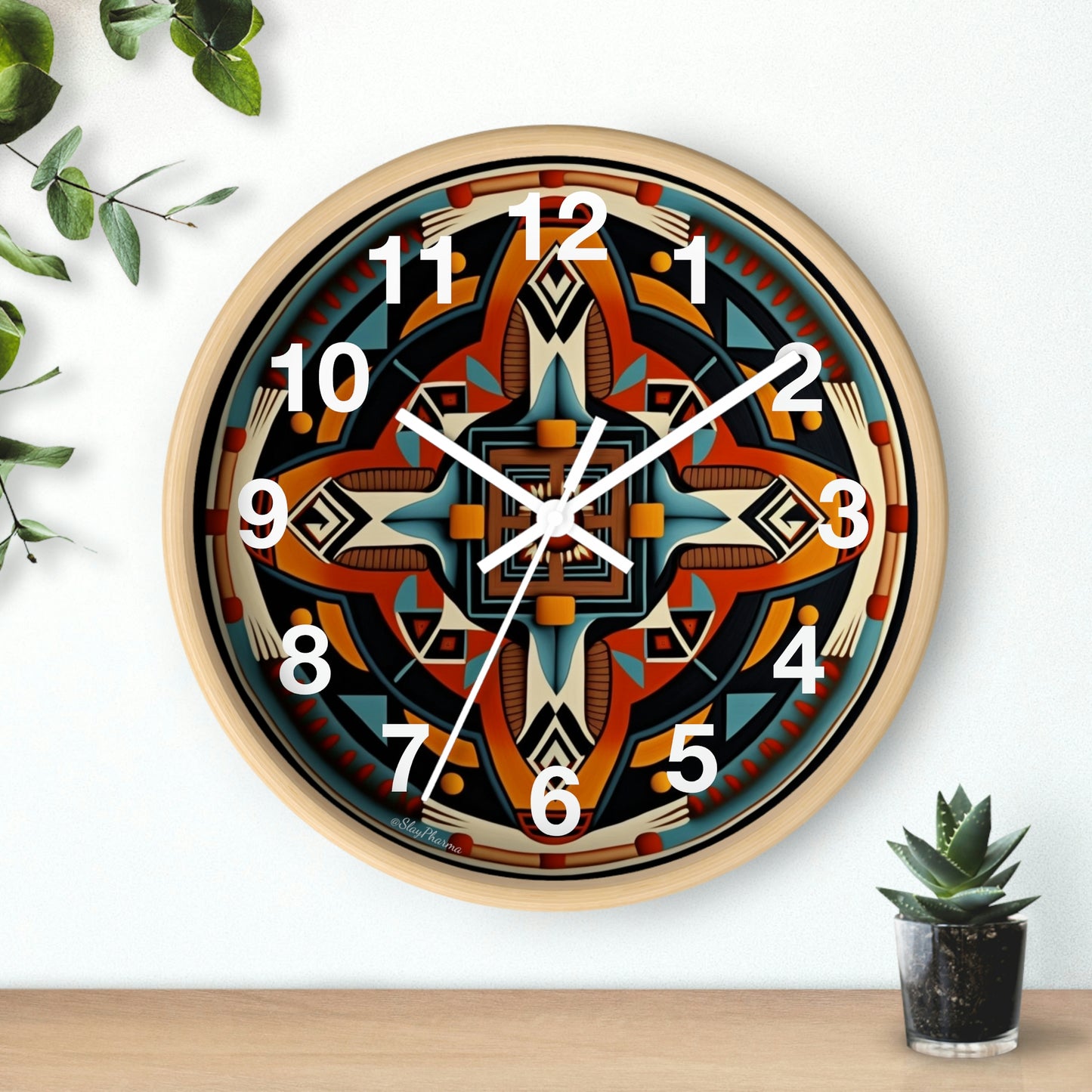 Native American pattern Wall Clock #5 w/ numbers