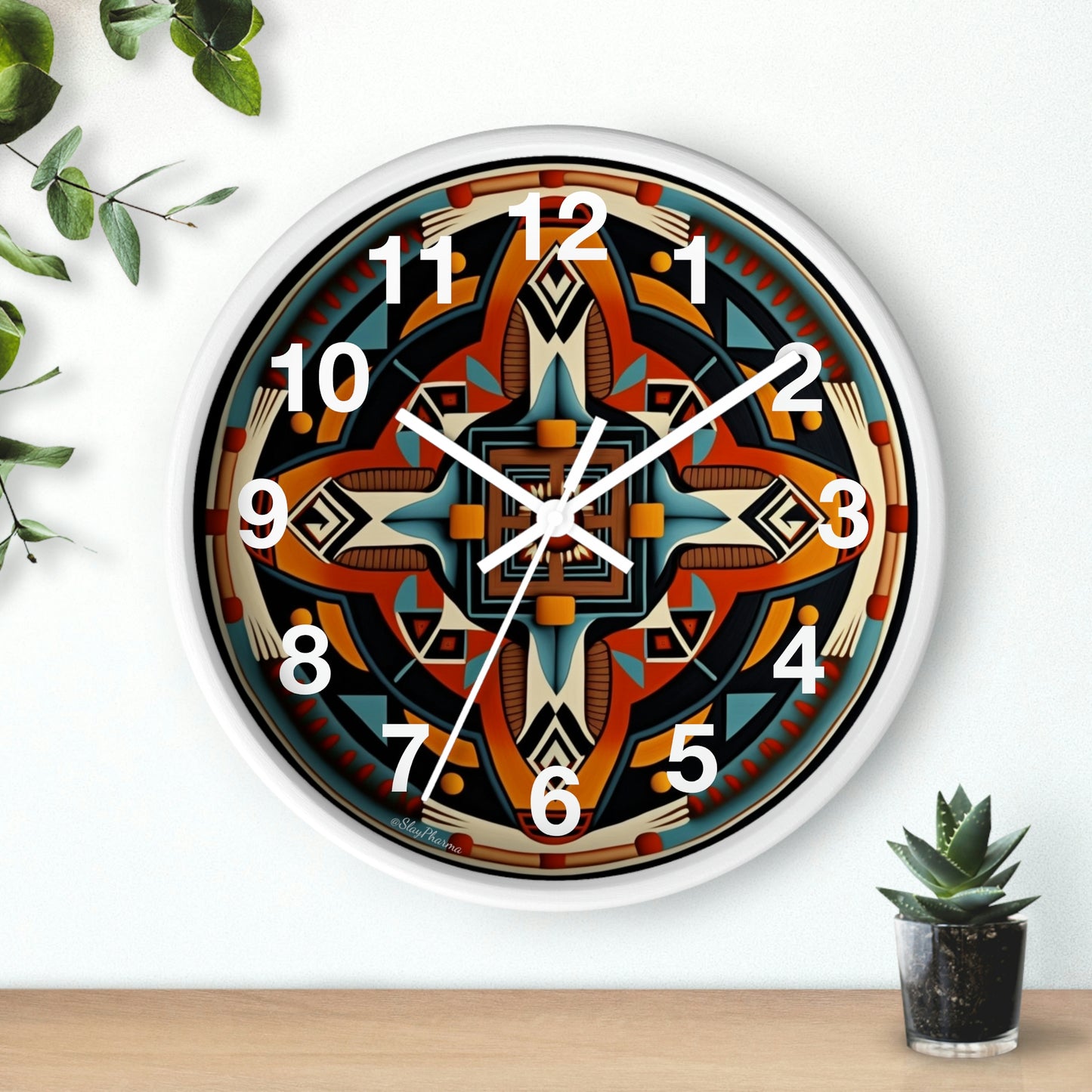 Native American pattern Wall Clock #5 w/ numbers