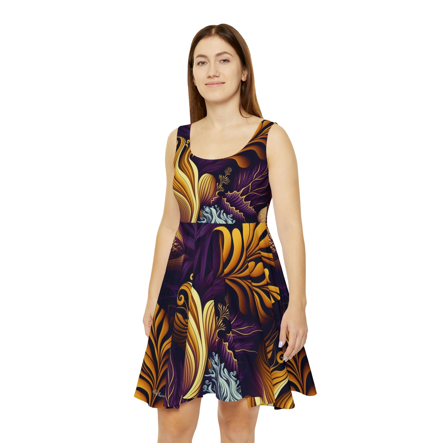 Purple and Gold Nature Pattern Women's Skater Dress