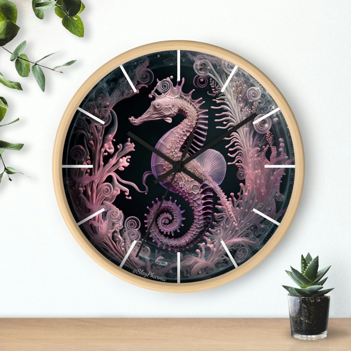 3D Seahorse Wall Clock w/ lines